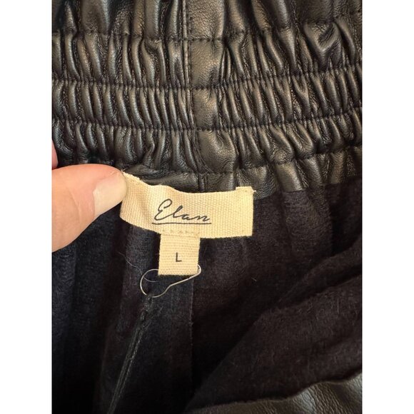 ELAN-FLORA BLACK VEGAN LEATHER Elastic Waist SHORT Womens Size Large - Picture 6 of 10